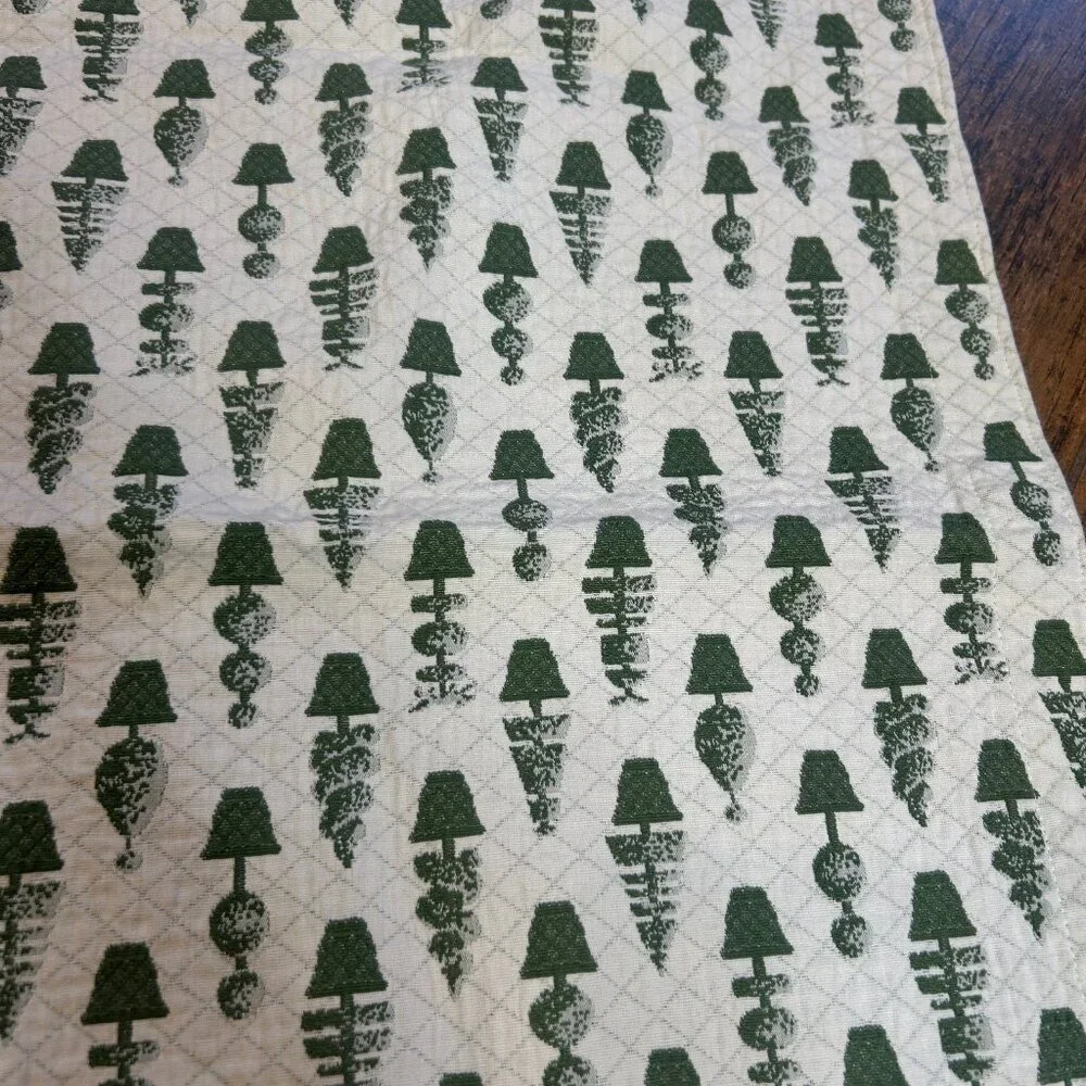 Reversible Table Runner Green Cream Topiary Tree Design 74 X 17